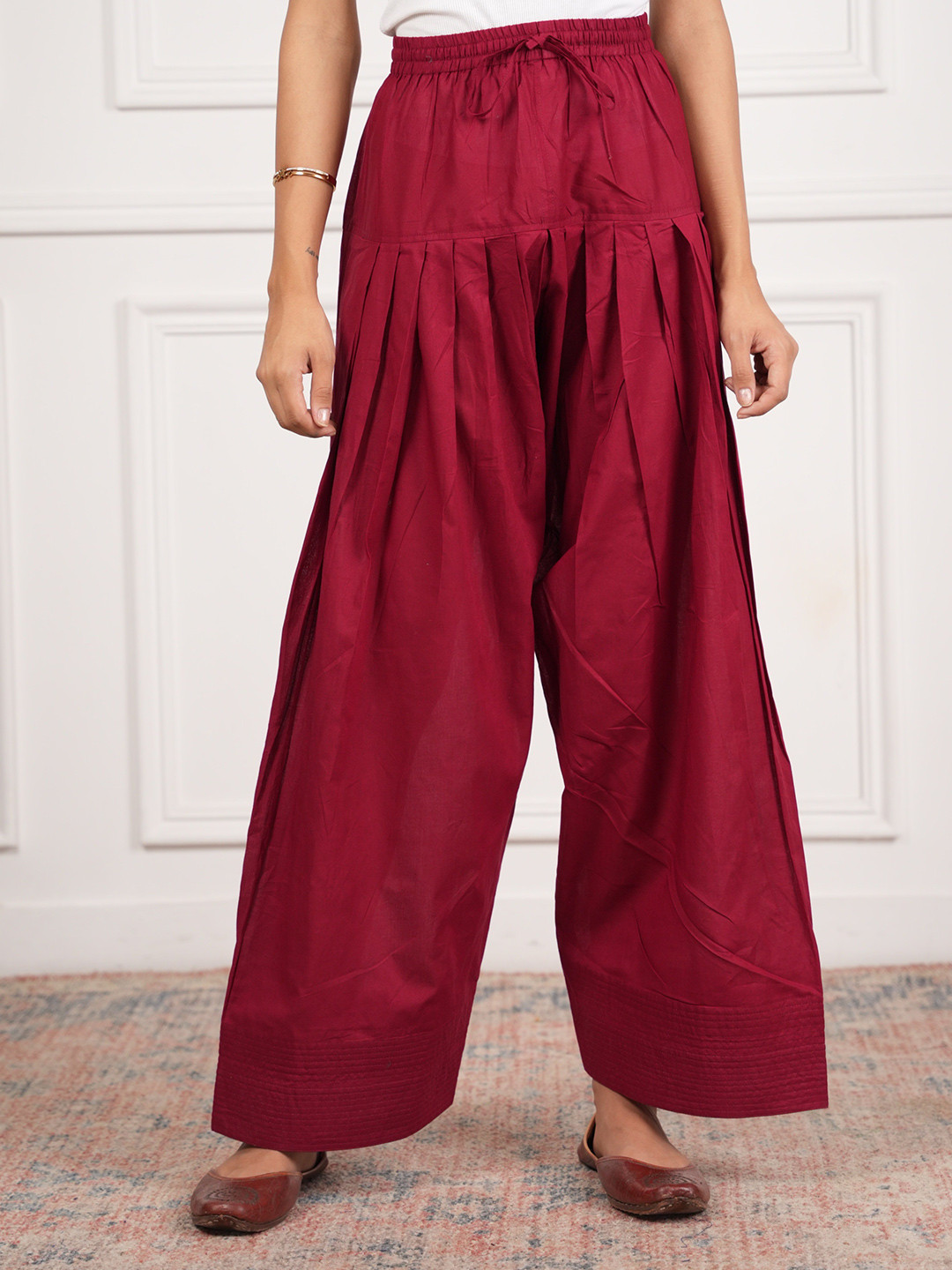 HOUSE OF KARI Women High Rise Loose Fit Drawstring Cotton Salwar