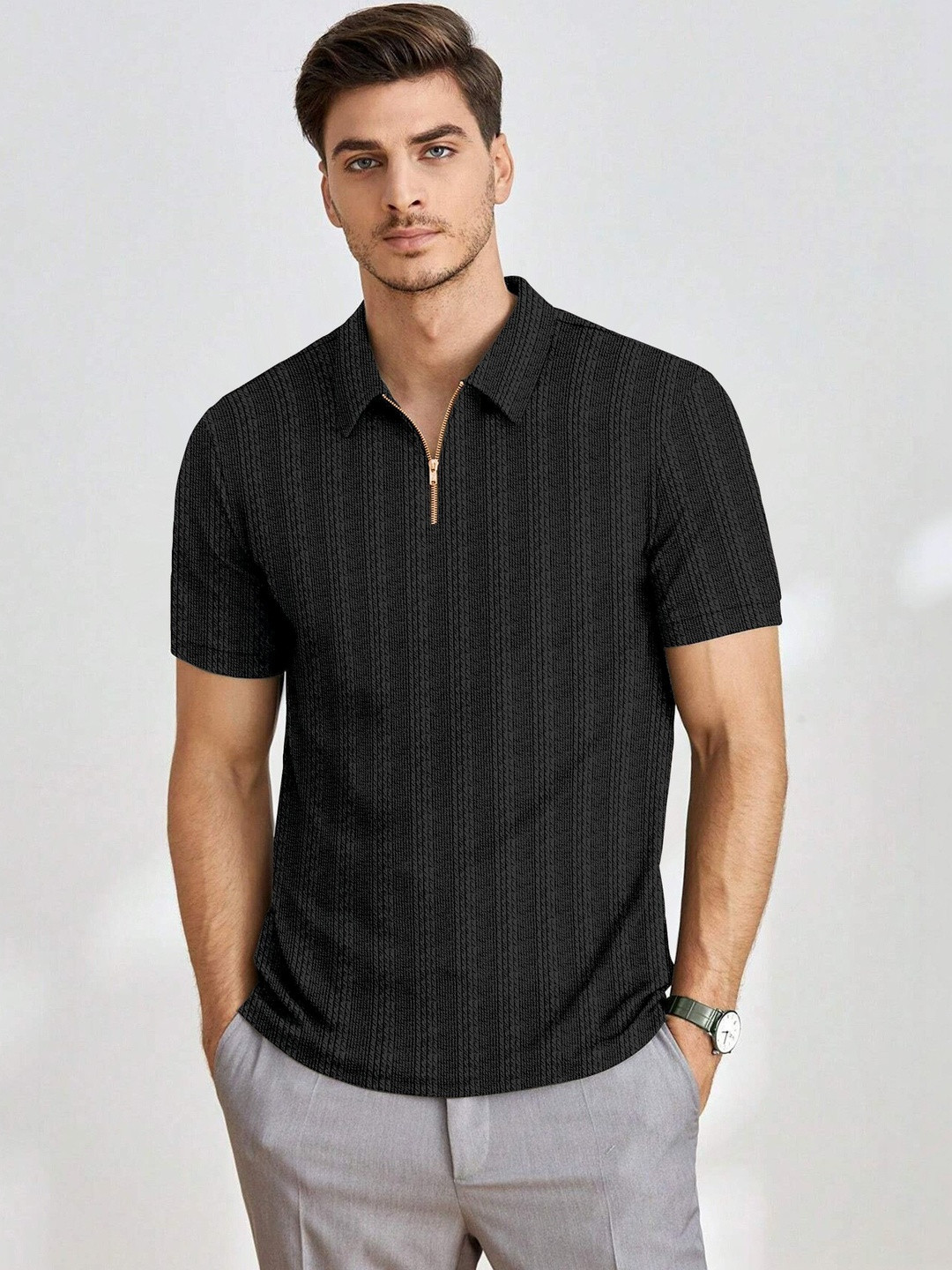 DEKLOOK Men Polo Collar T-shirt