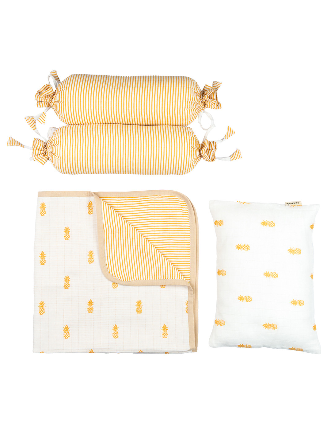 Masilo Infants Yellow & White Printed Pure Cotton Baby Bed Set