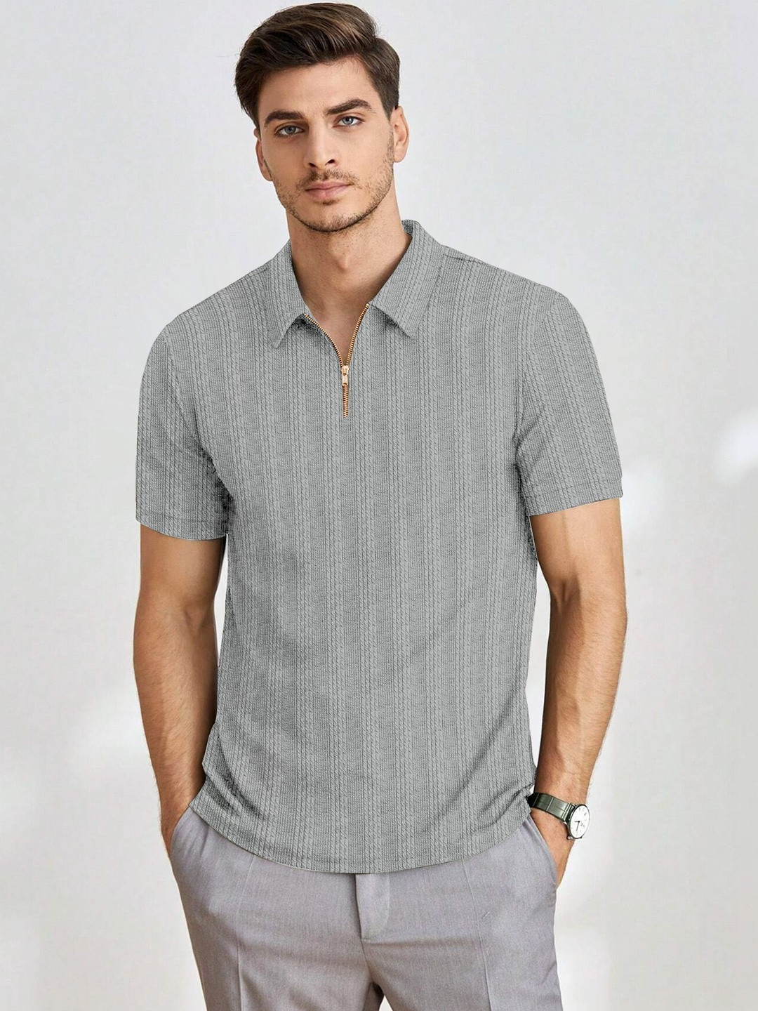 DEKLOOK Men Polo Collar T-shirt