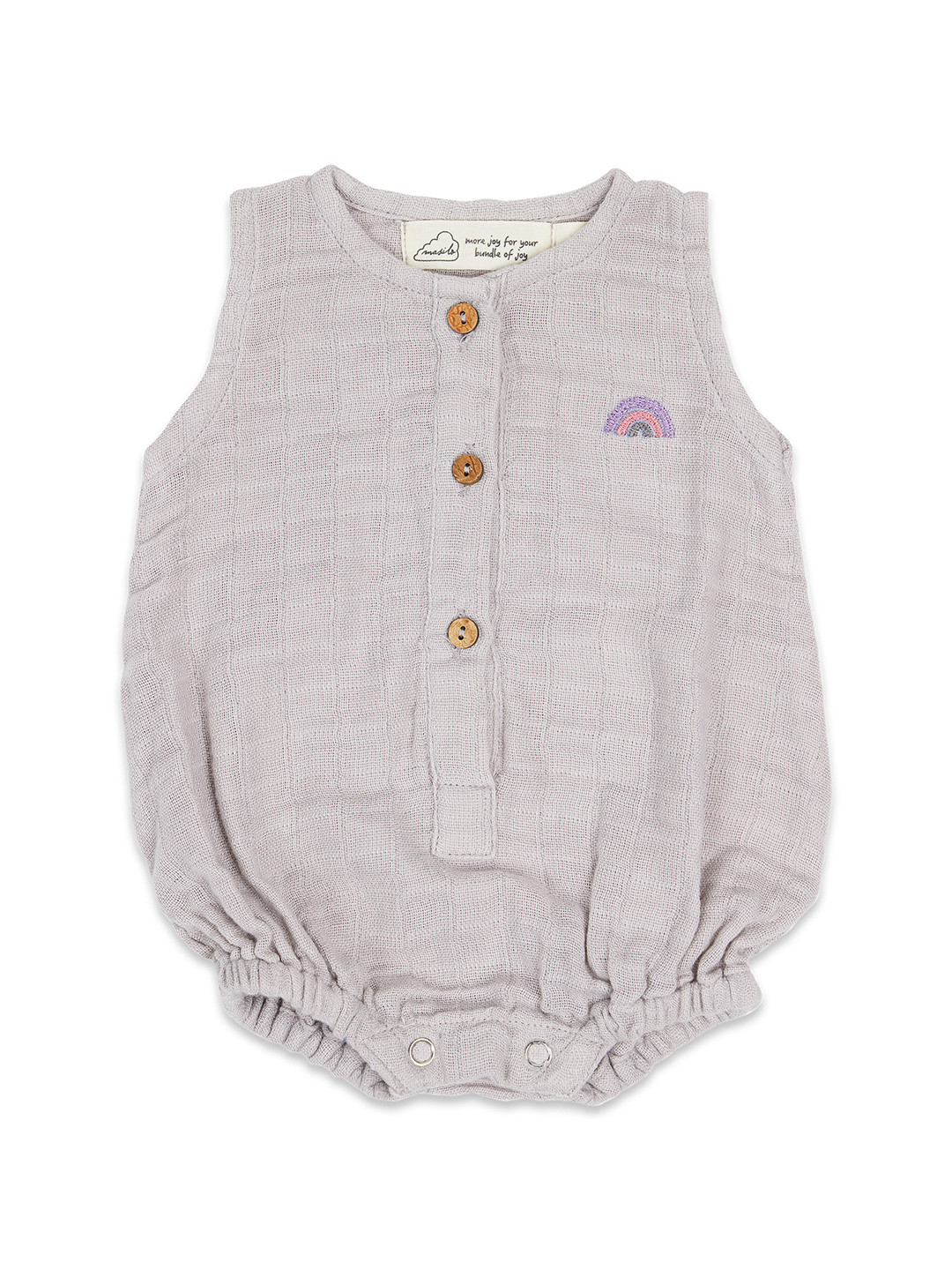 Masilo Infant Kids Grey & Purple Embroidered Pure Organic Cotton Rompers
