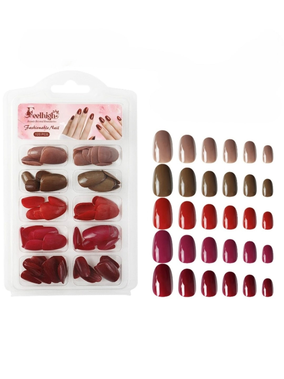 FEELHIGH 120-Pcs Press On Nail Tips Medium Round Artificial Nail Extensions