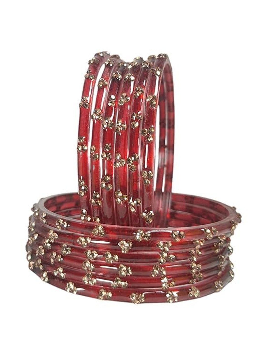 FOMIKA Set of 12 Artificial Stone-Studded Kashmiri Bangles