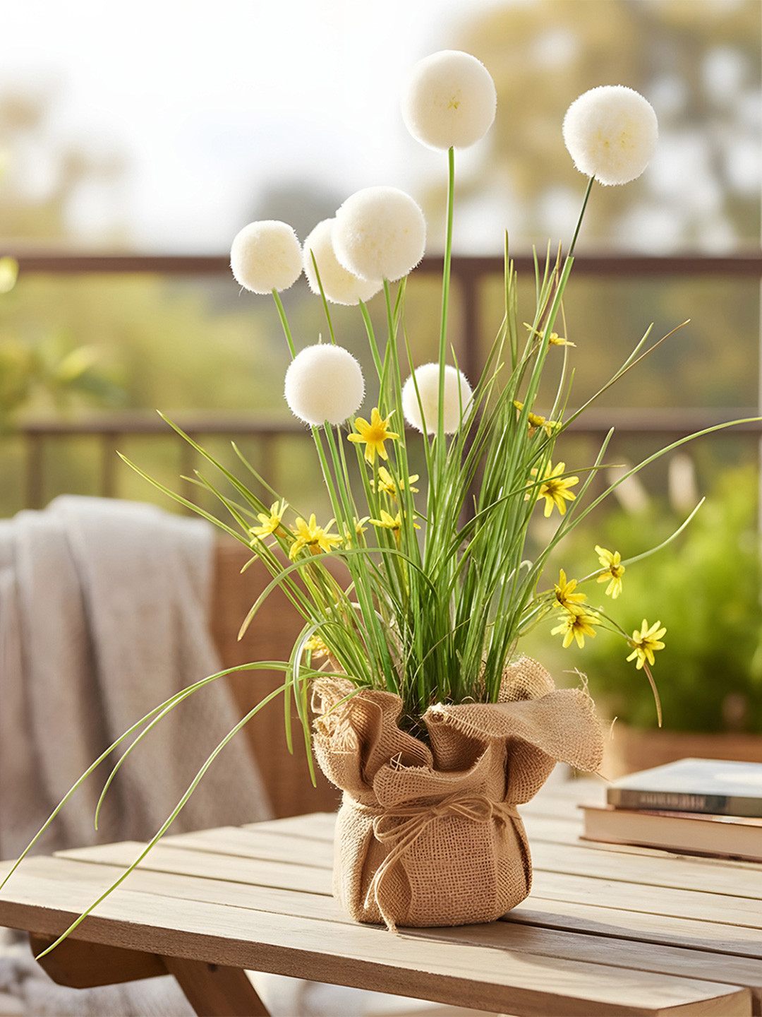 AARVI DECOR STUDIO Cream-Coloured & Green Chic Artificial Flower With Pot