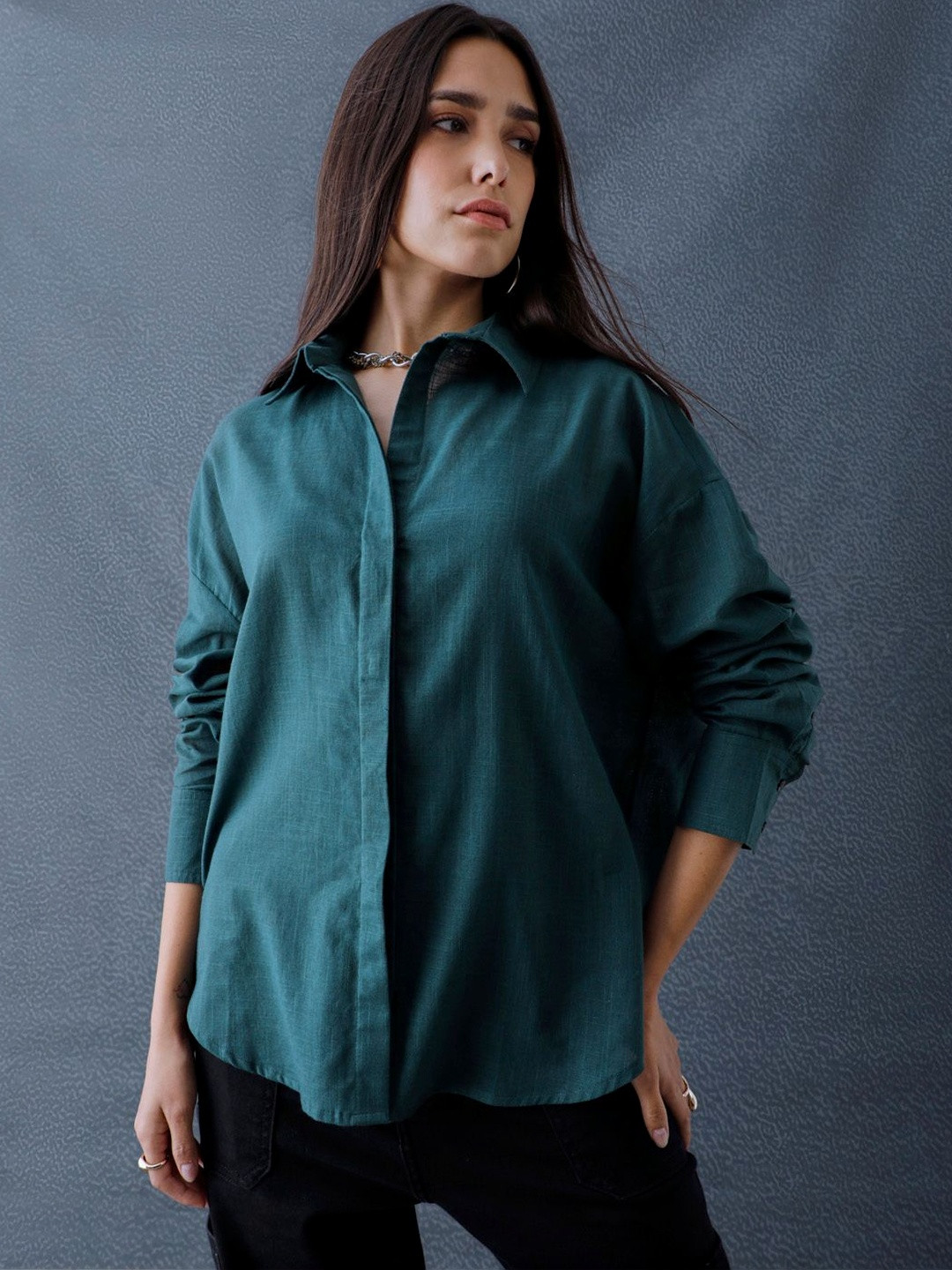 VOLTEDGE Women Oversized Cotton Casual Shirt