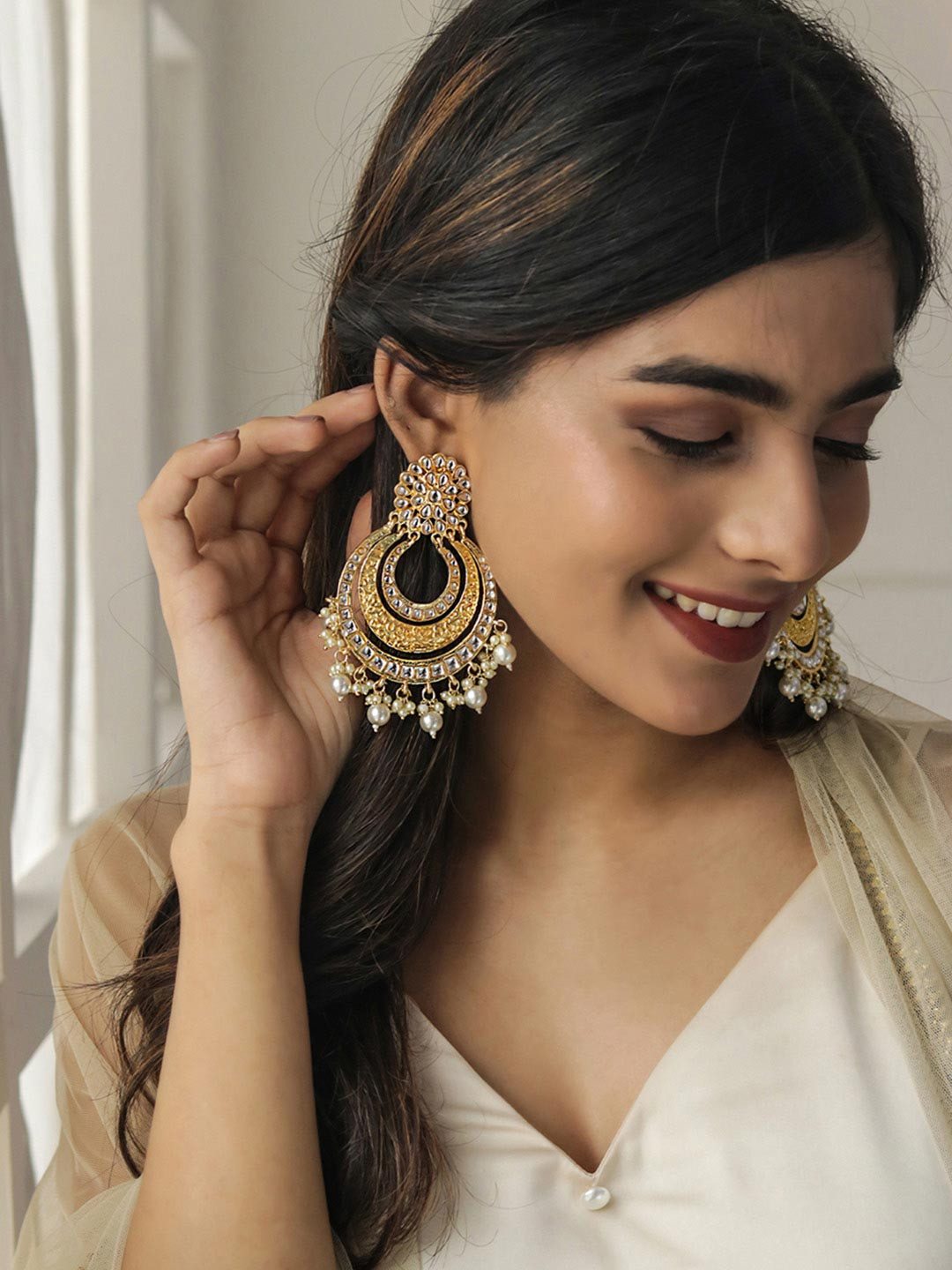 Fida Gold-Plated Crescent Chandbali Earrings