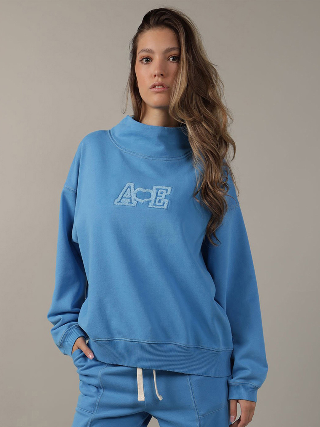 AMERICAN EAGLE OUTFITTERS Women Embroidered High Neck Pullover Sweatshirt