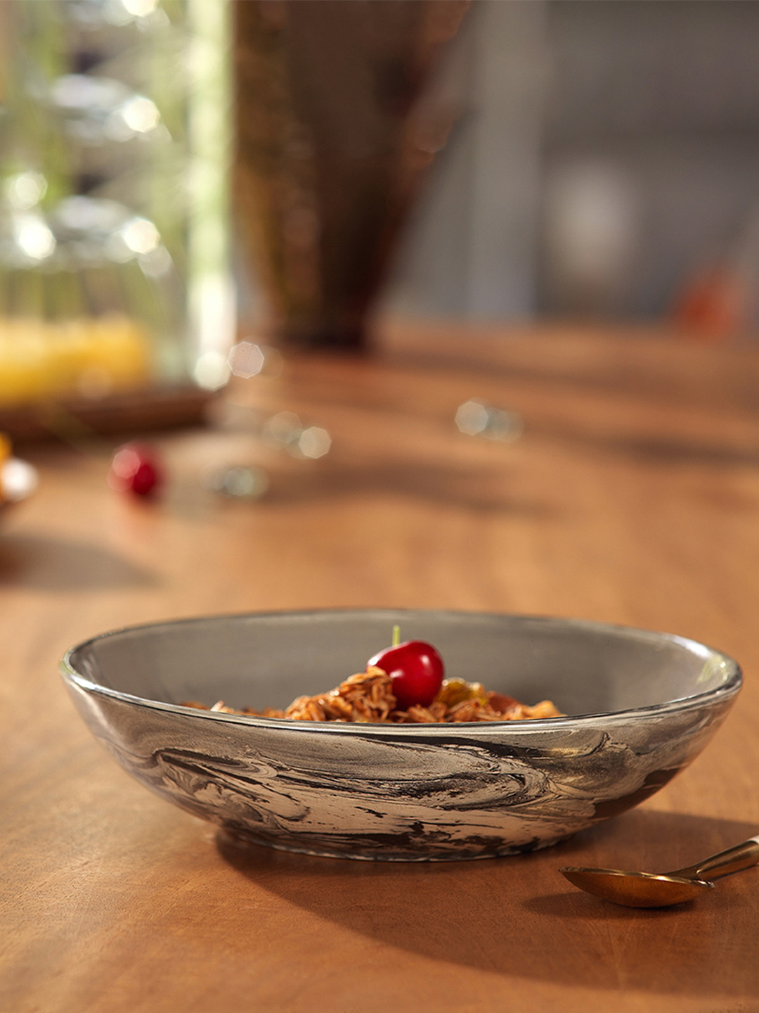ellementry Black & Grey Textured Carbon Ceramic Pasta Bowl