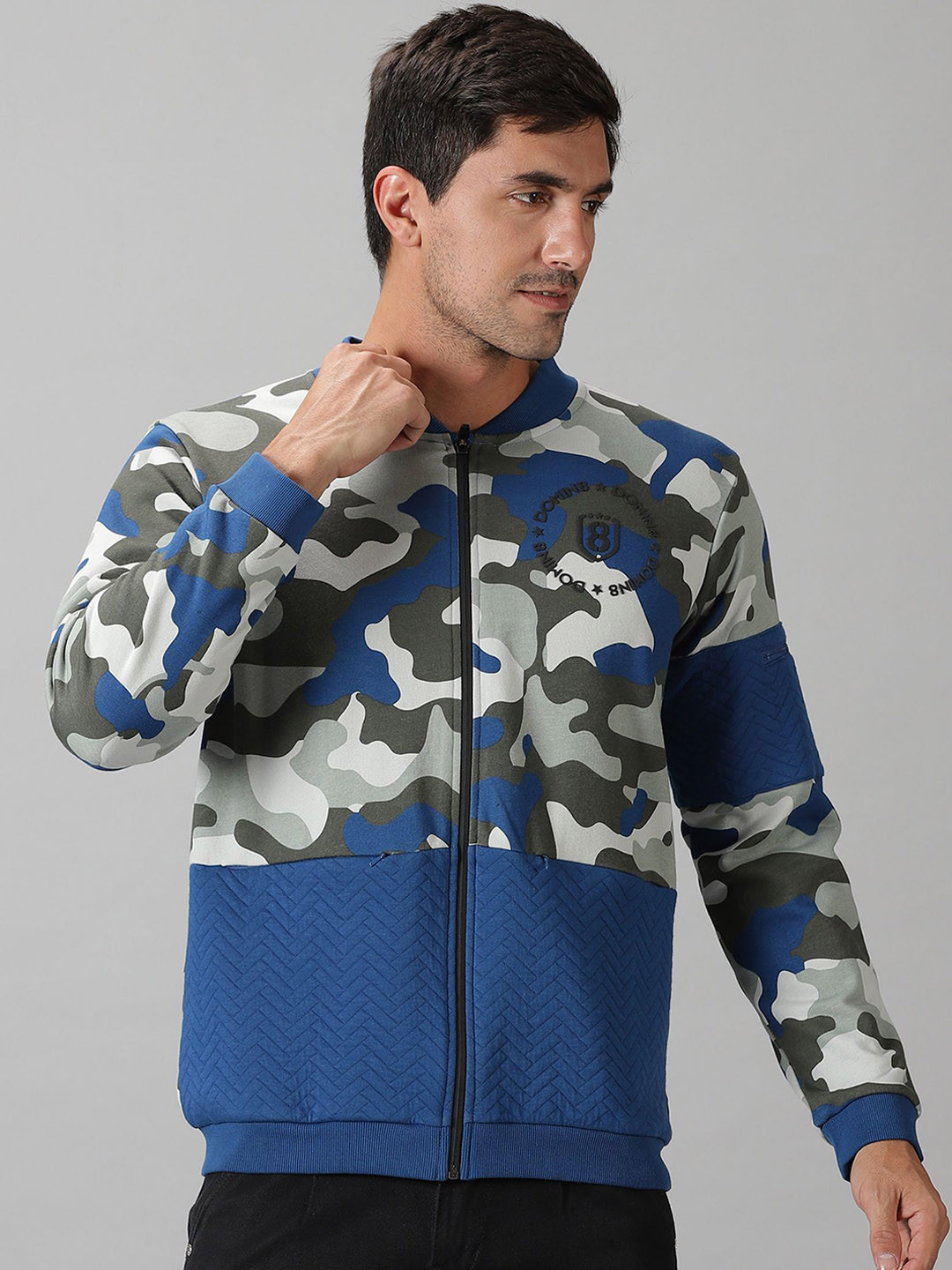 DOMIN8 Men Camouflage Printed Quilted Jacket With Zipper Closure.