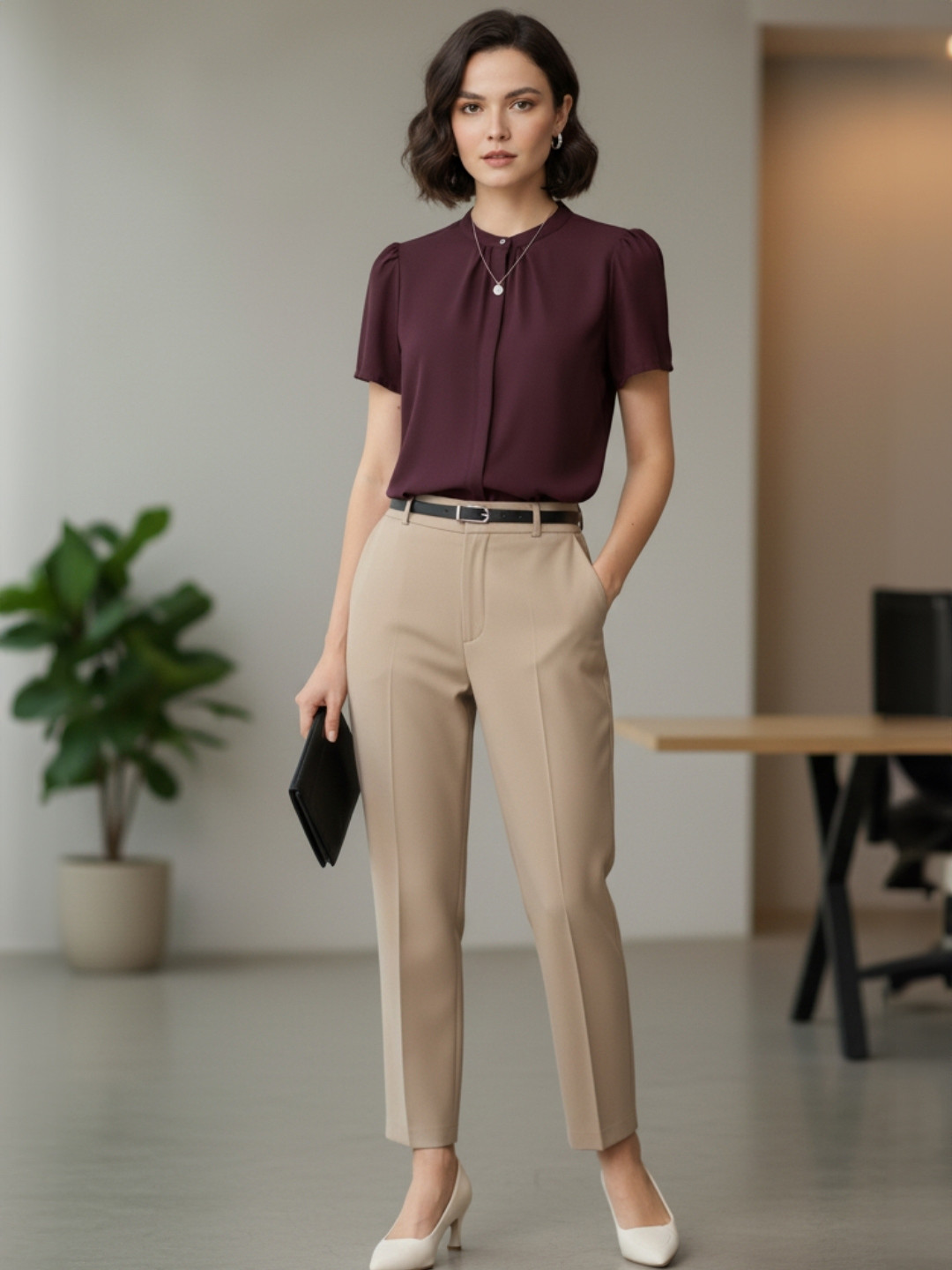 June 9 Clothing Women Classic Band Collar Solid Casual Shirt