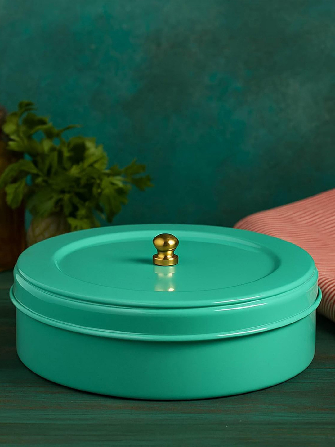Living With Elan Blue Stainless Steel Roti Box With Lid