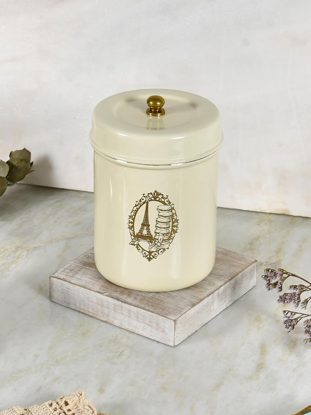 Living with Elan Paris off White Typography Stainless Steel Easy To Clean Clip-On Canister-500ml