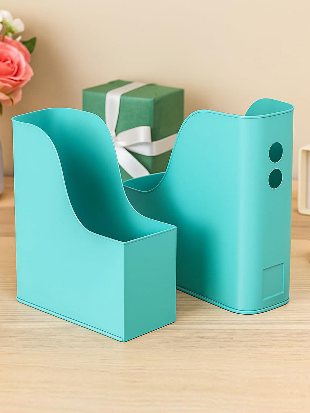 Living With Elan Aqua Blue 2 Pieces  Reusable Metal Magazine Organiser