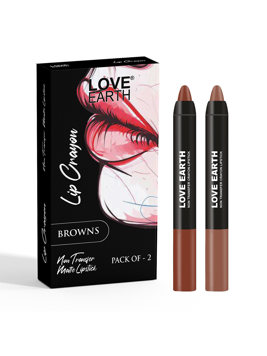 Love Earth Set Of 2 Non-Transfer Crayon Lipstick- 3.5g Each- Browns