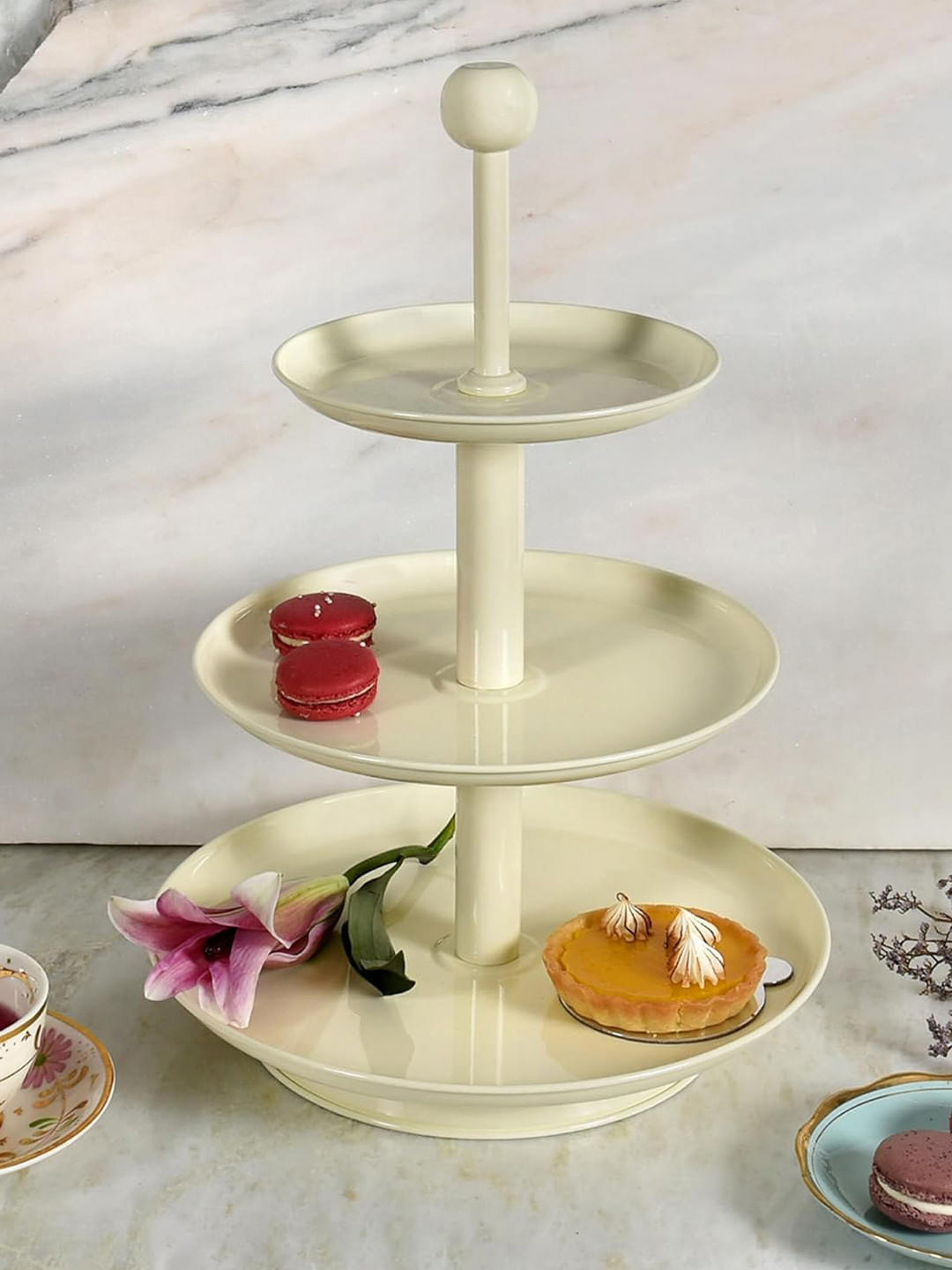 Living With Elan Off-White 3 Tier Round Stainless Steel Cake Stand