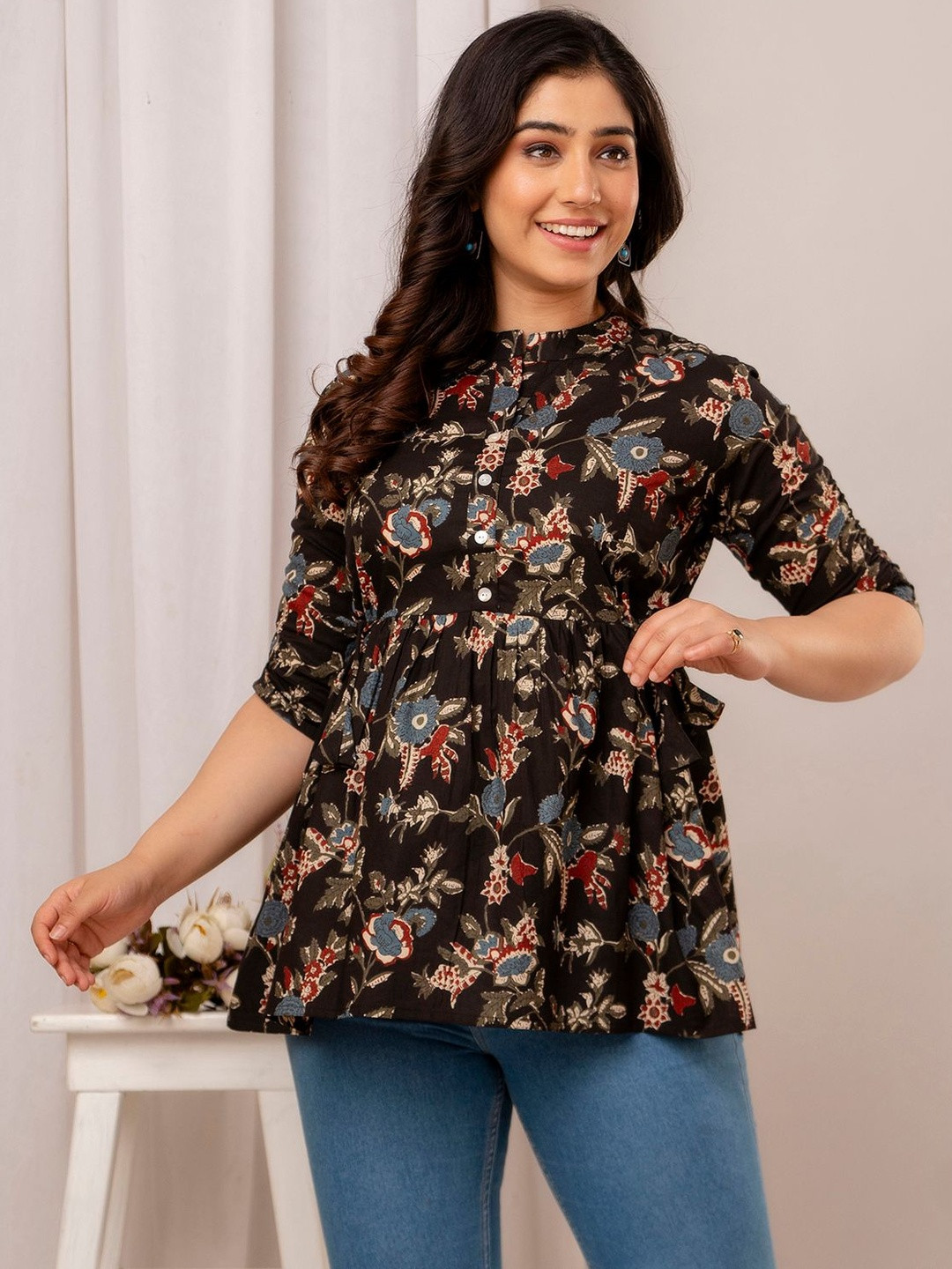 Tulsiram Printed Mandarin Collar Tunic