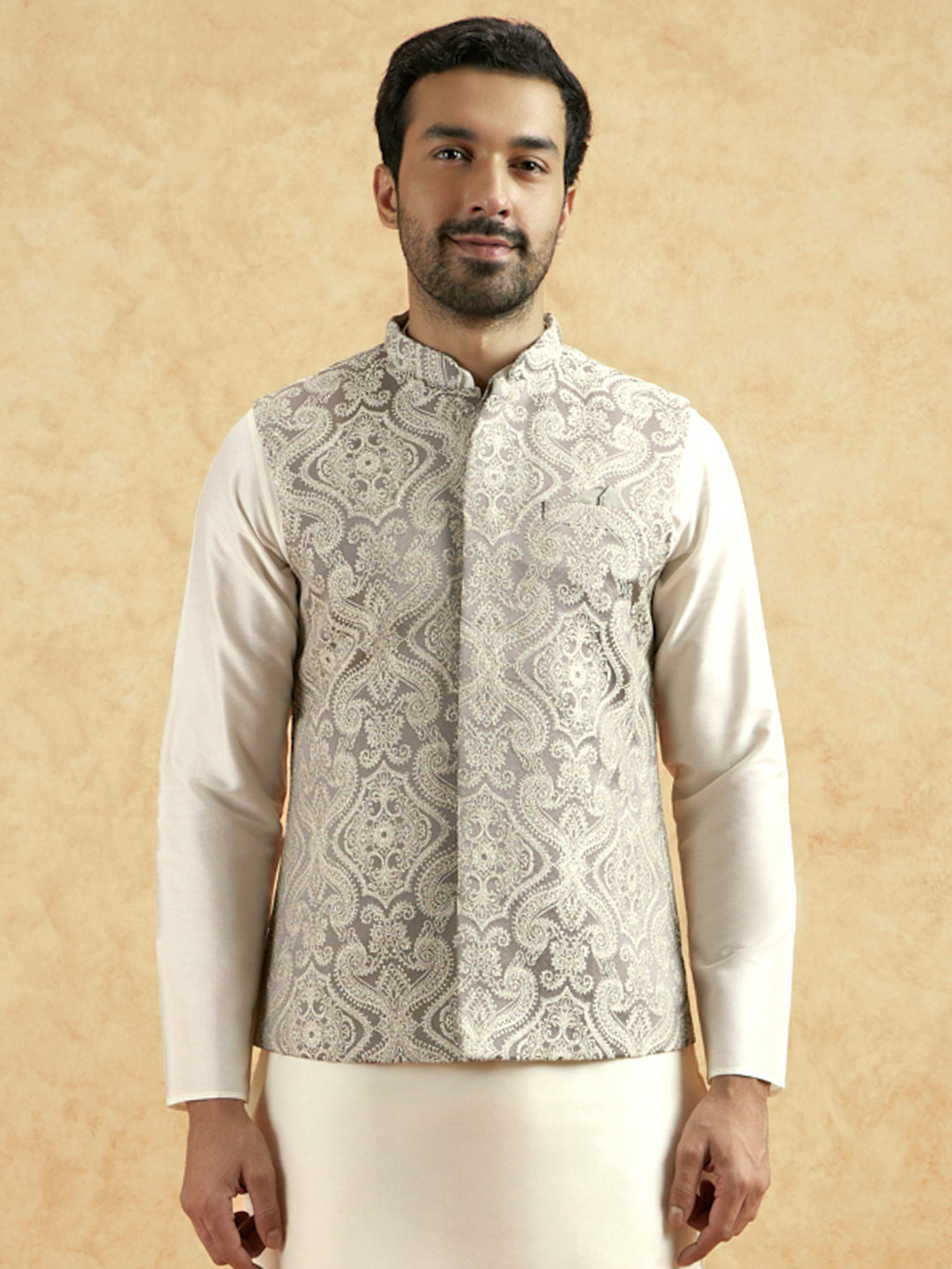 KISAH Grey Ethnic Motifs Printed Jacket