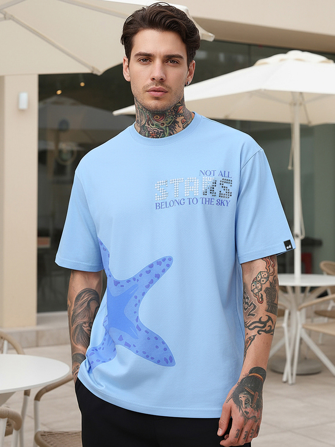 Bewakoof Oversized Star Fish Graphic Printed Pure Cotton T-Shirt