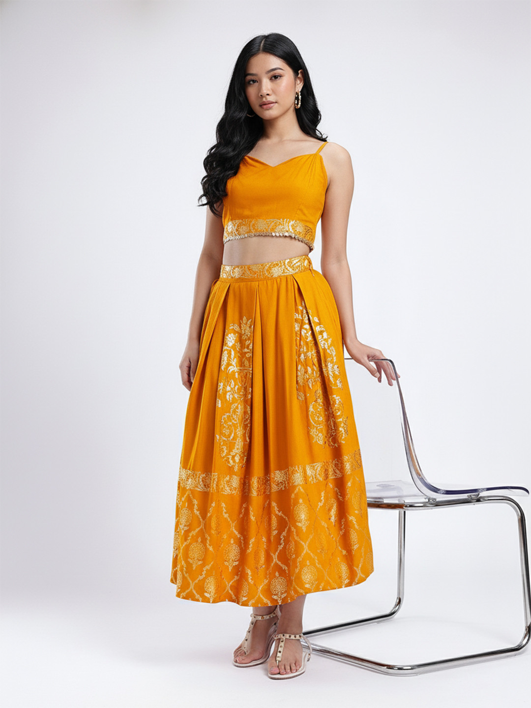 Floral Foil Printed Co-Ords with Sequin Lace