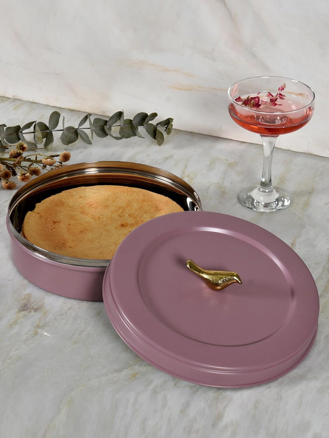 Living With Elan Mauve Stainless Steel Air-Tight Roti Box 1500 ml