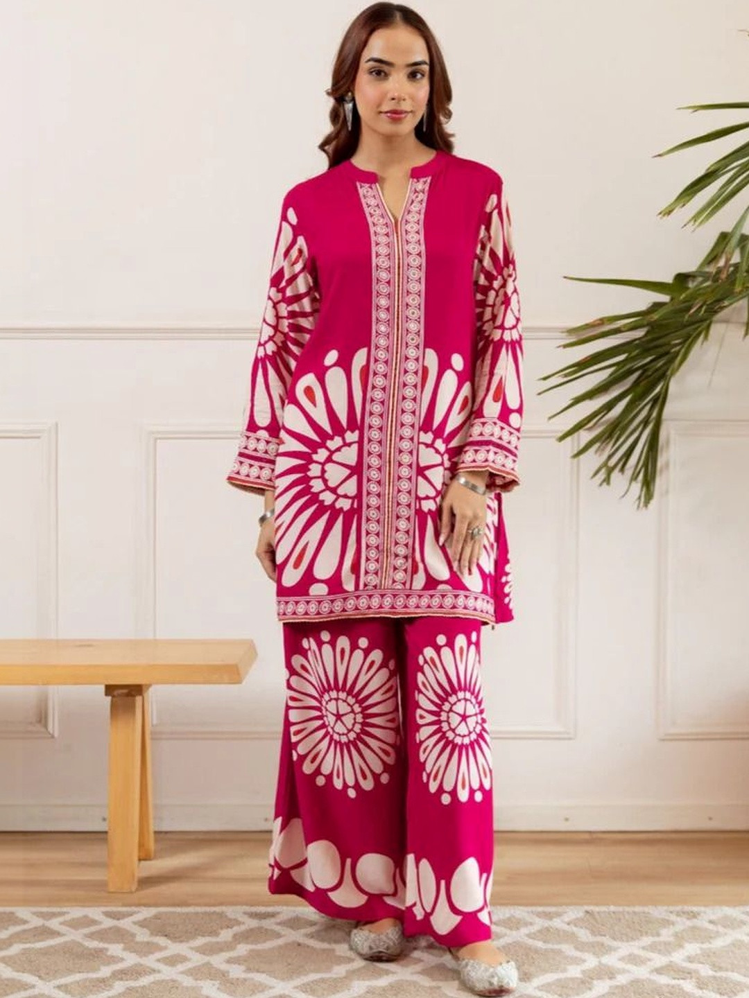 Swibona Pink Printed Tunic & Palazzos Set