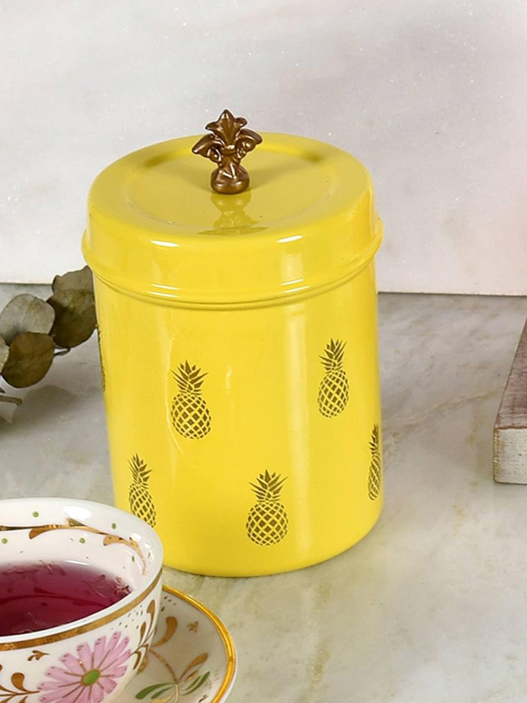 Living with Elan Yellow Conversational Stainless Steel Easy To Clean Flip Top Canister-500ml