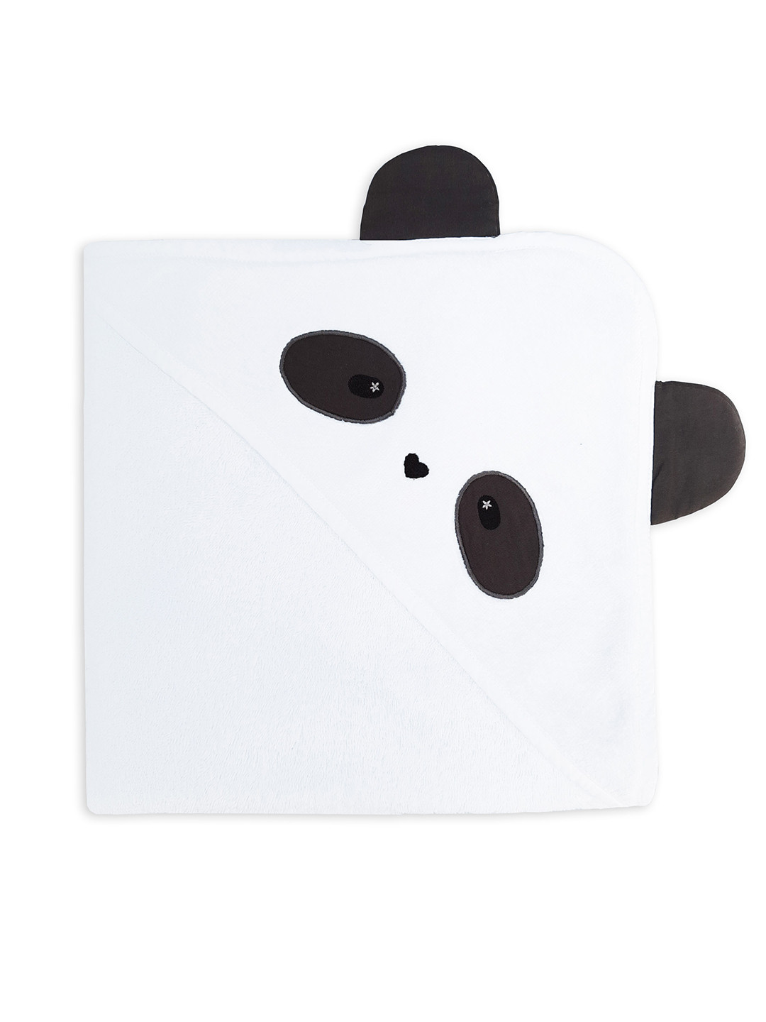 Masilo Kids White & Black Cotton 400 GSM Panda Hooded Bath Towel