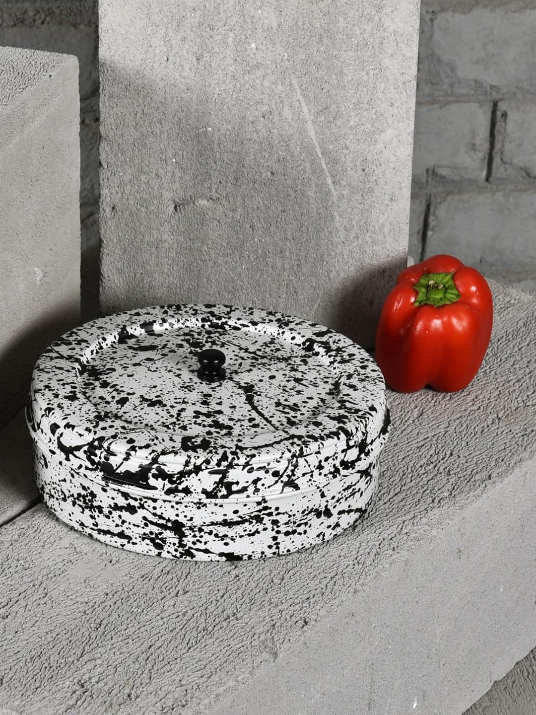 Living With Elan White & Black Abstract Printed Air-Tight Roti Box 1500 ml