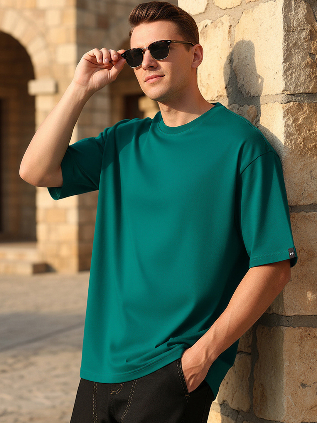 Bewakoof Men Dark Sea Green Oversized Cotton T-shirt