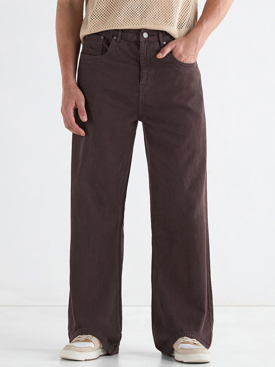 Bewakoof Men Brown Super Baggy Fit Mid-Rise Jeans