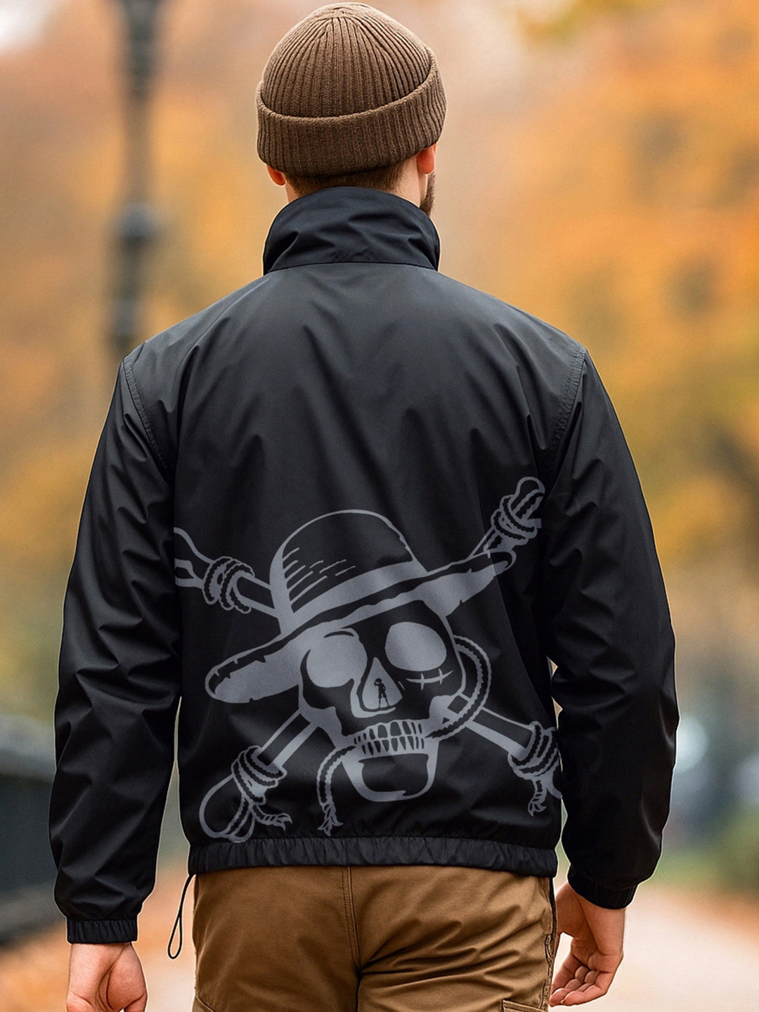 Bewakoof Official One Piece Merchandise Men Graphic Printed Oversized Windcheater Jacket