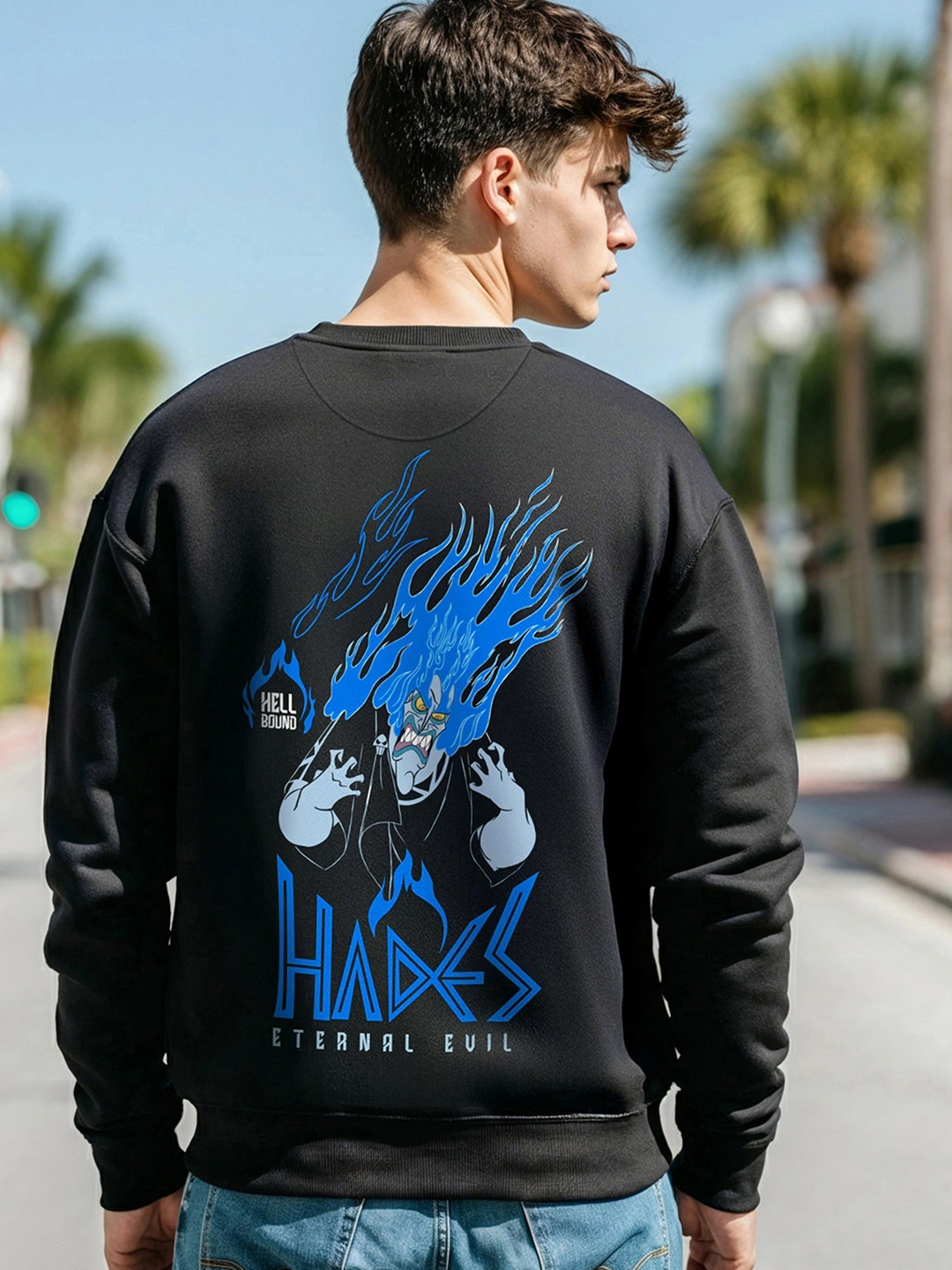 Bewakoof Black Hell Bound Printed Long Sleeves Oversized Pullover Sweatshirt