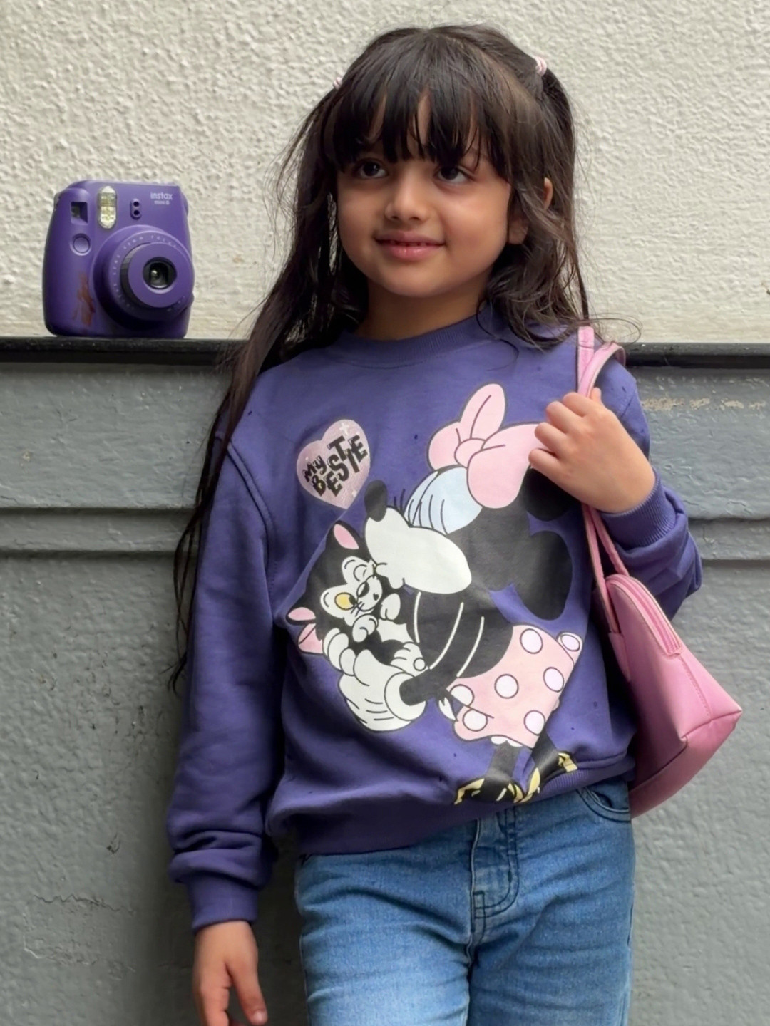 Nap Chief Girls Humour And Comic Printed Minnie And Cat Long Sleeves Cotton Sweatshirt