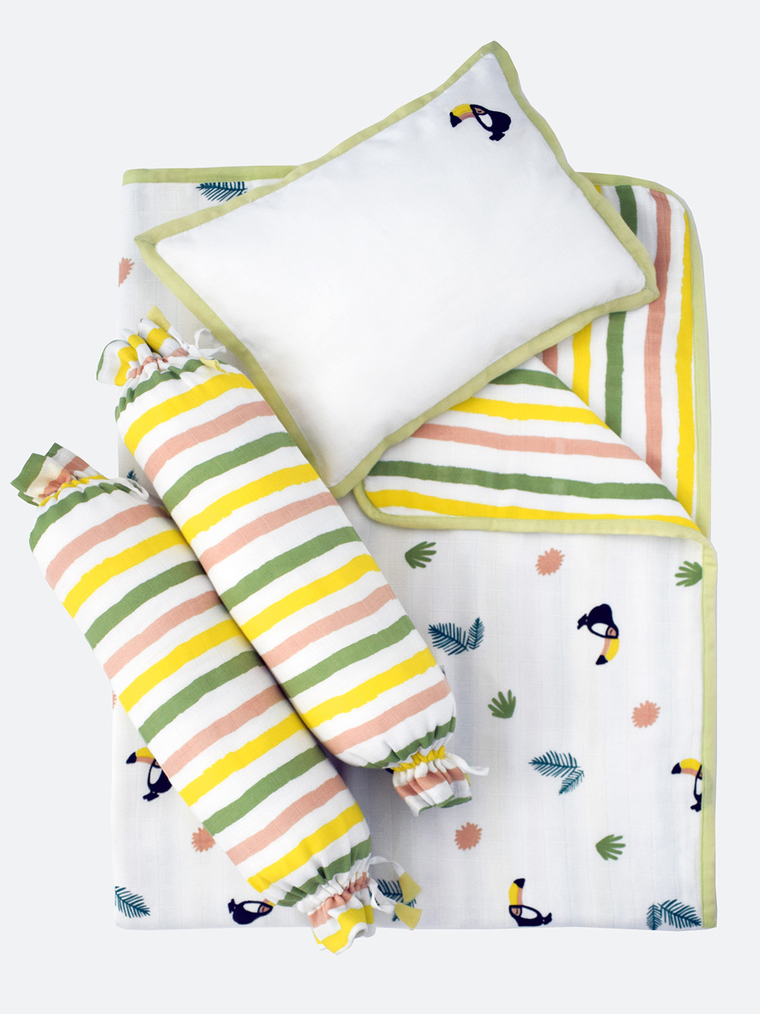 Masilo Yellow & White Printed Organic Cotton Baby Bed Sets