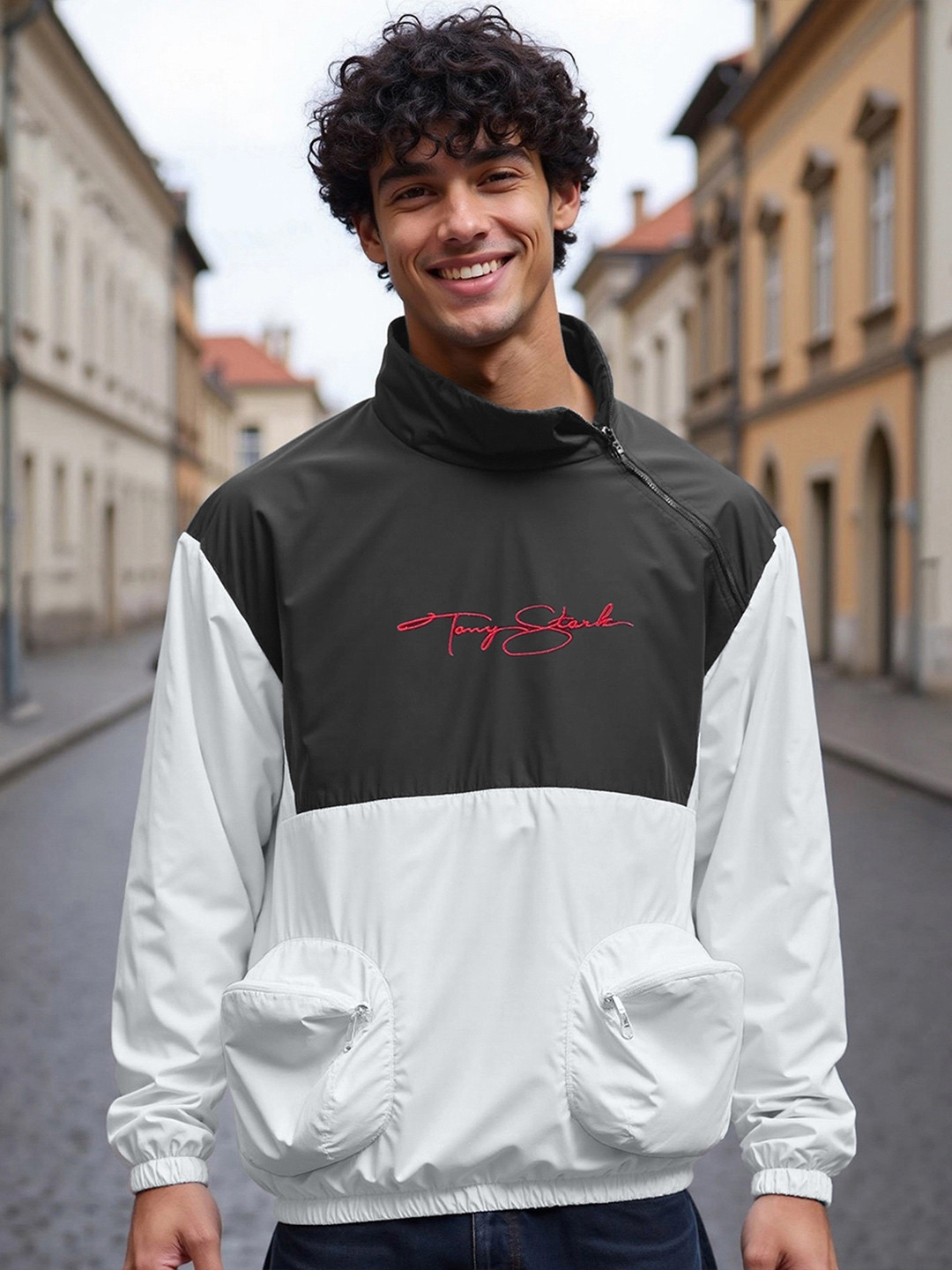 Bewakoof Men Stand Neck Colourblocked Windcheater Padded J