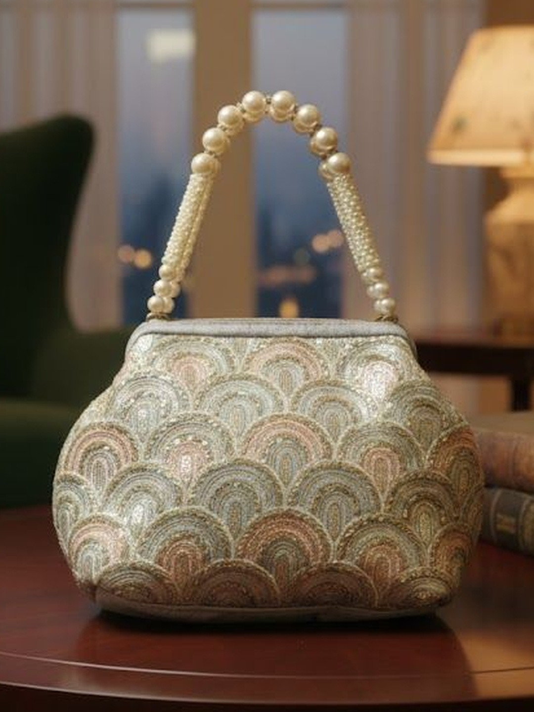 PANASH Embellished Water Resistant Small Structured Handheld Bag