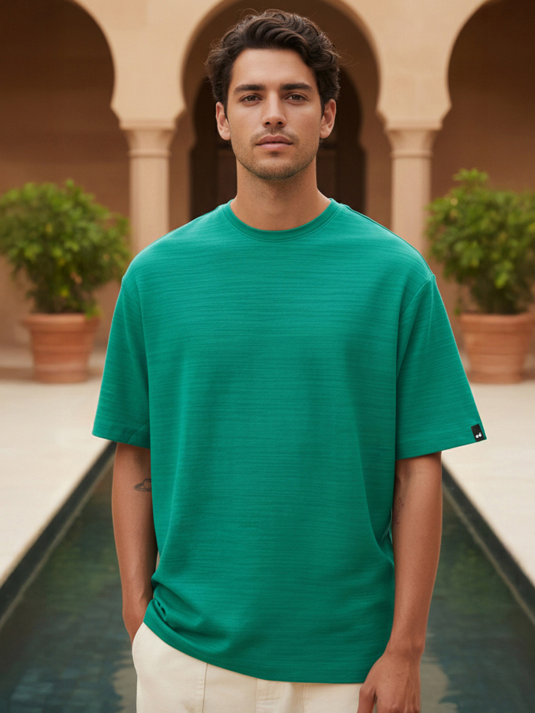Bewakoof AIR Men Solid Round Neck Cotton Oversized T-shirt