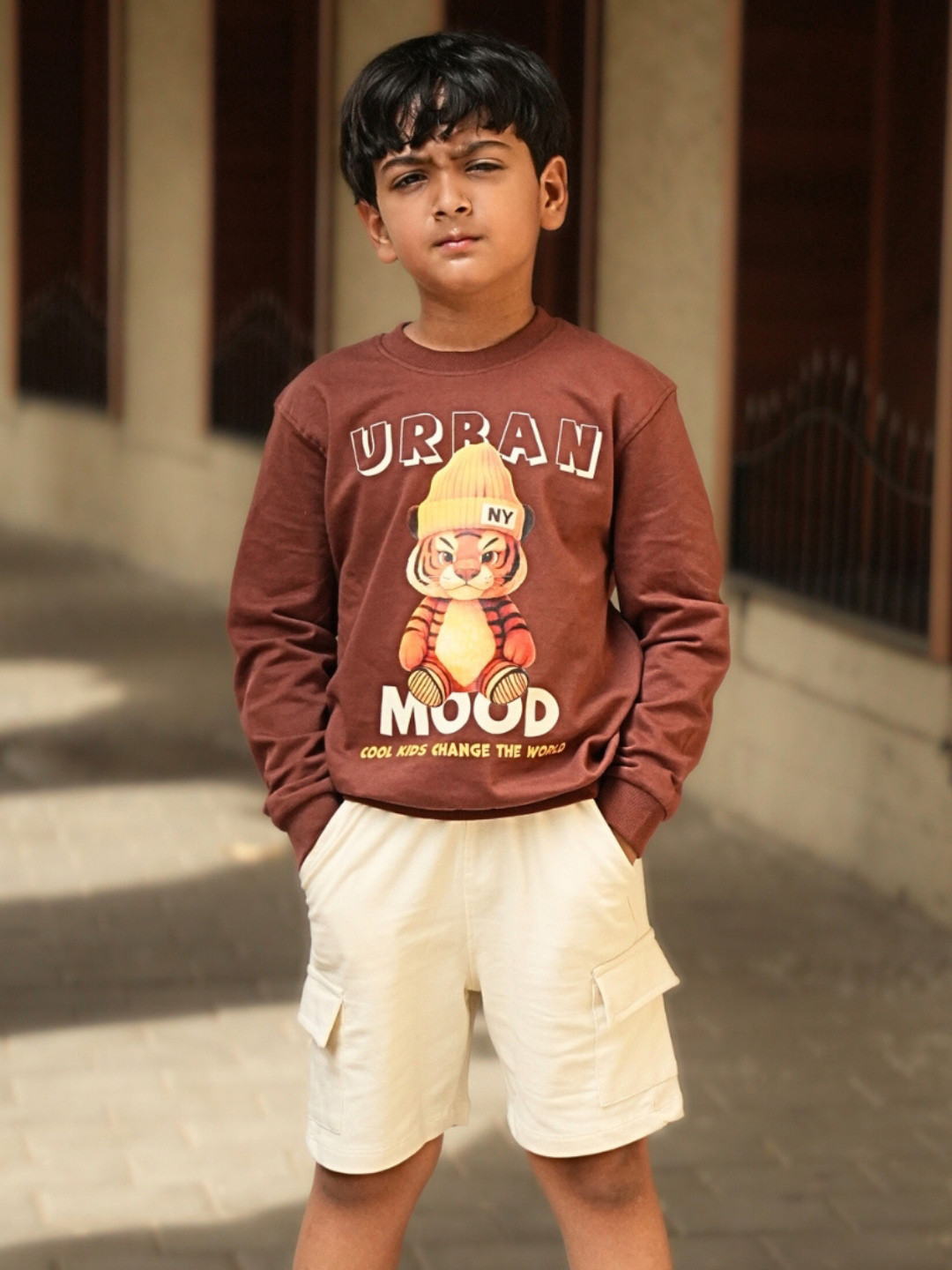 Nap Chief Kids Printed Long Sleeves Pure Cotton Sweatshirt With Shorts