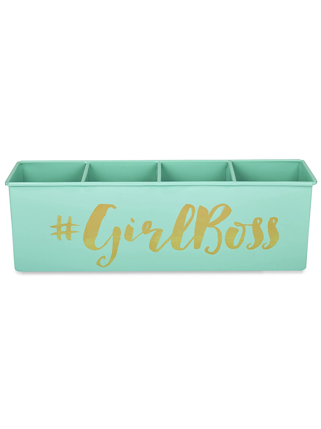 Living With Elan Blue Typography Printed 4 Compartments Reusable Desk Organizer