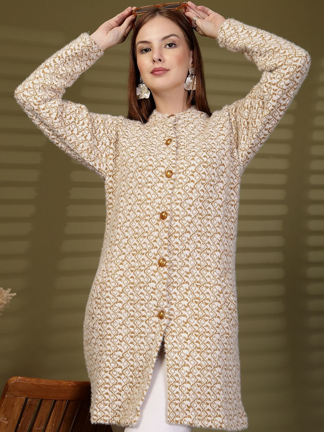 Moda Rapido Women Printed Woollen Longline Cardigan