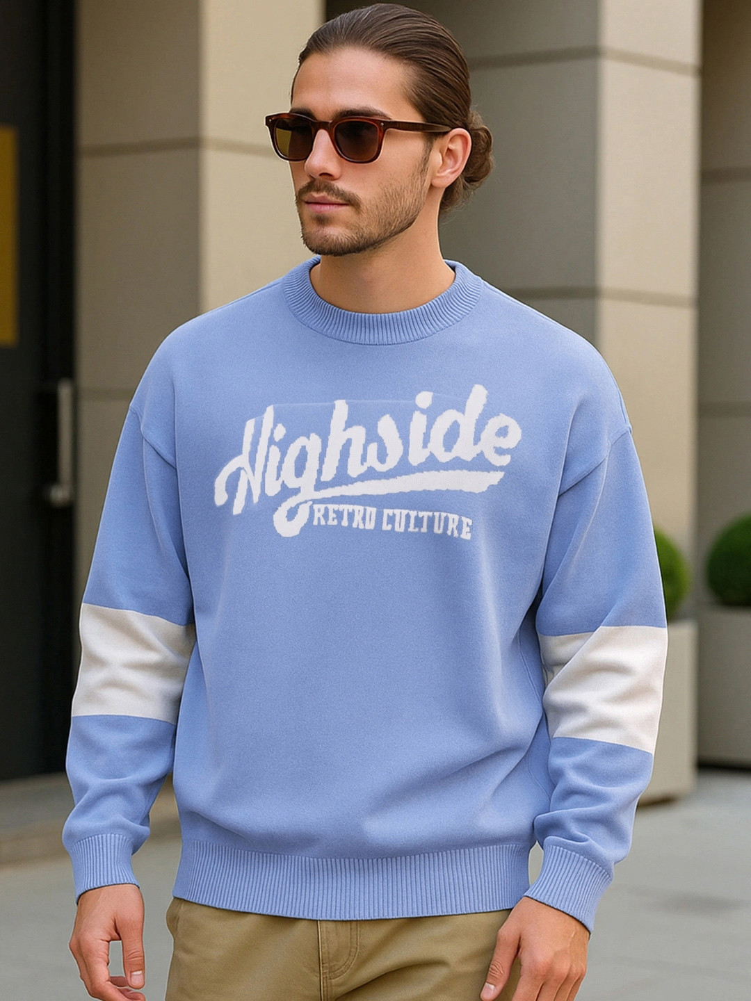 Bewakoof Men High Side Graphic Printed Flatknit Sweater