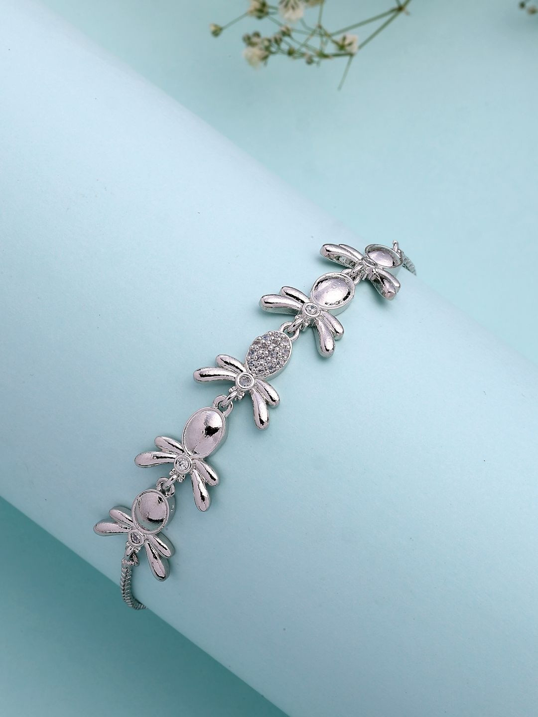 ZENEME Women Rhodium Plated Cubic Zirconia Studded Wraparound Bracelet
