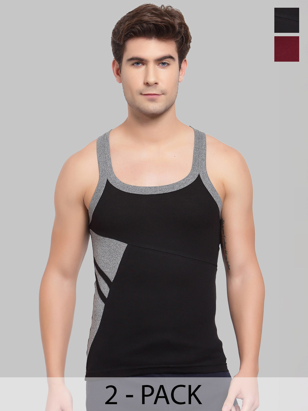 MACHO Men Pack Of 2 Assorted Pure Cotton Innerwear Vests