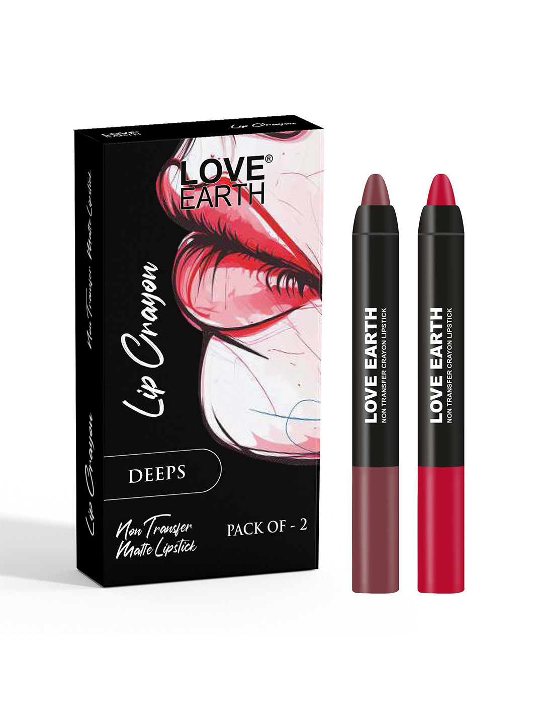 Love Earth Set Of 2 Non-Transfer Crayon Lipstick- 3.5 g Each - Deeps