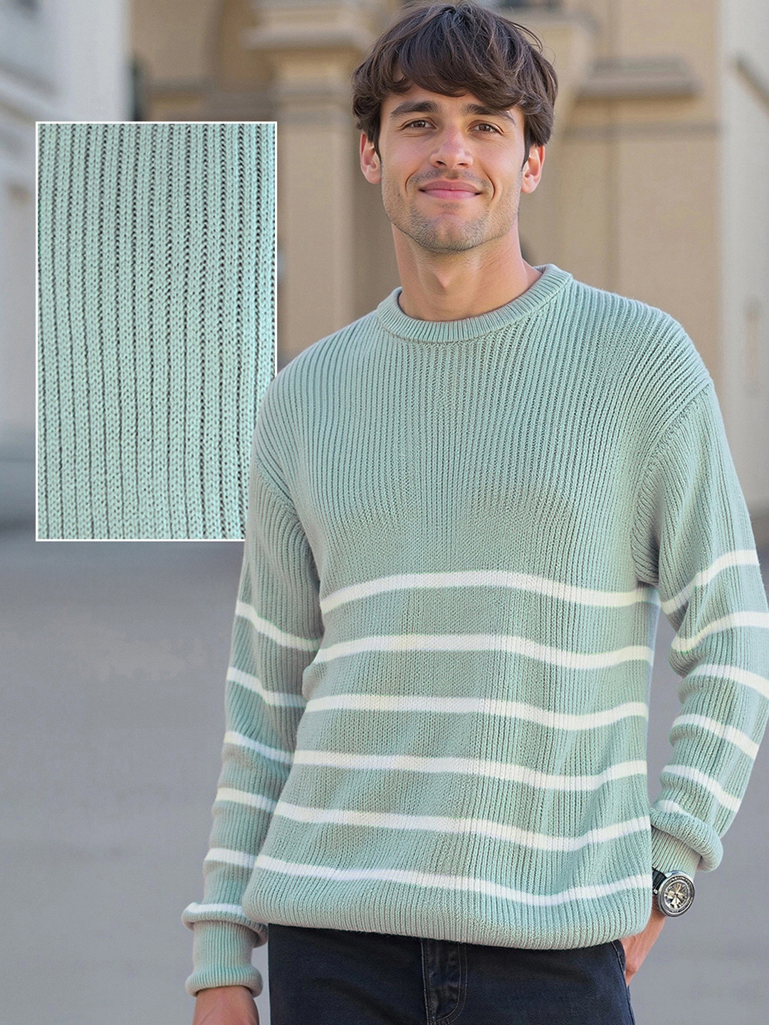 Bewakoof Men Winter Striped Pullover