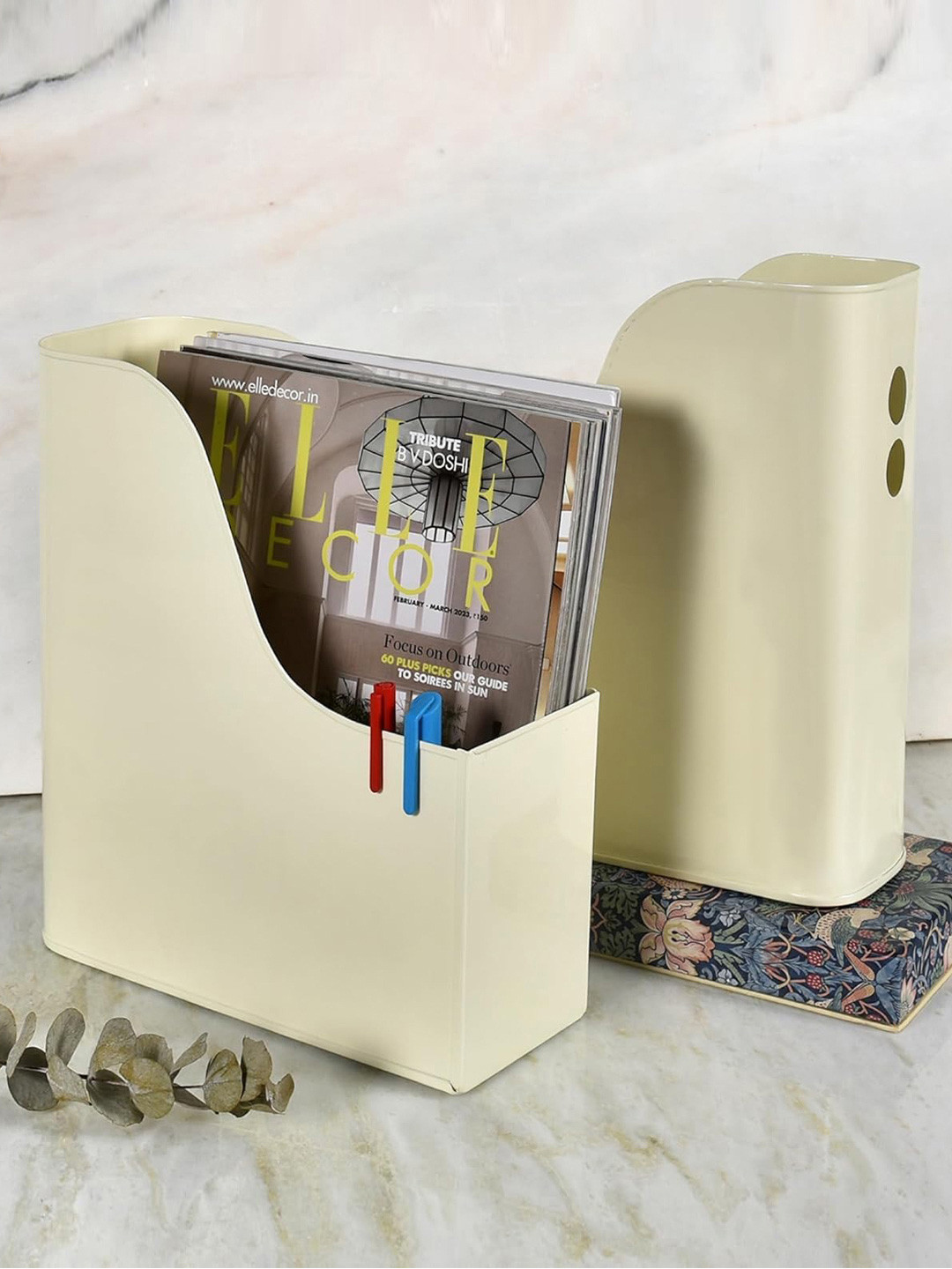 Living With Elan Off White 2 Pieces Reusable Metal Magazine Organiser