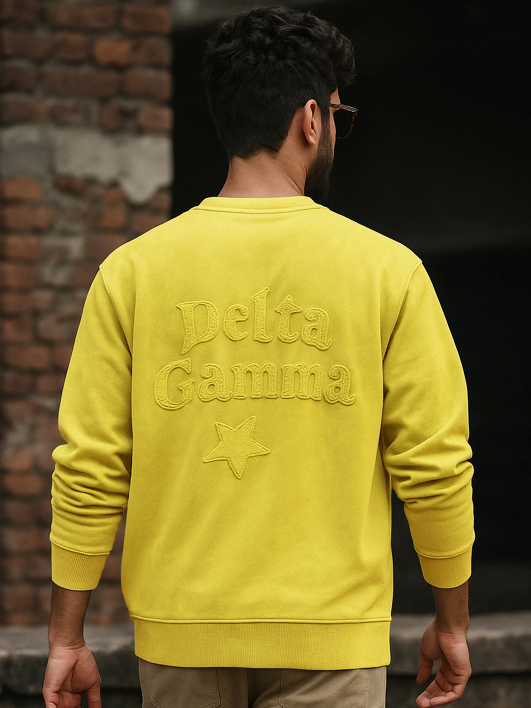 Bewakoof Men Yellow Applique Oversized Acid Wash Sweatshirt