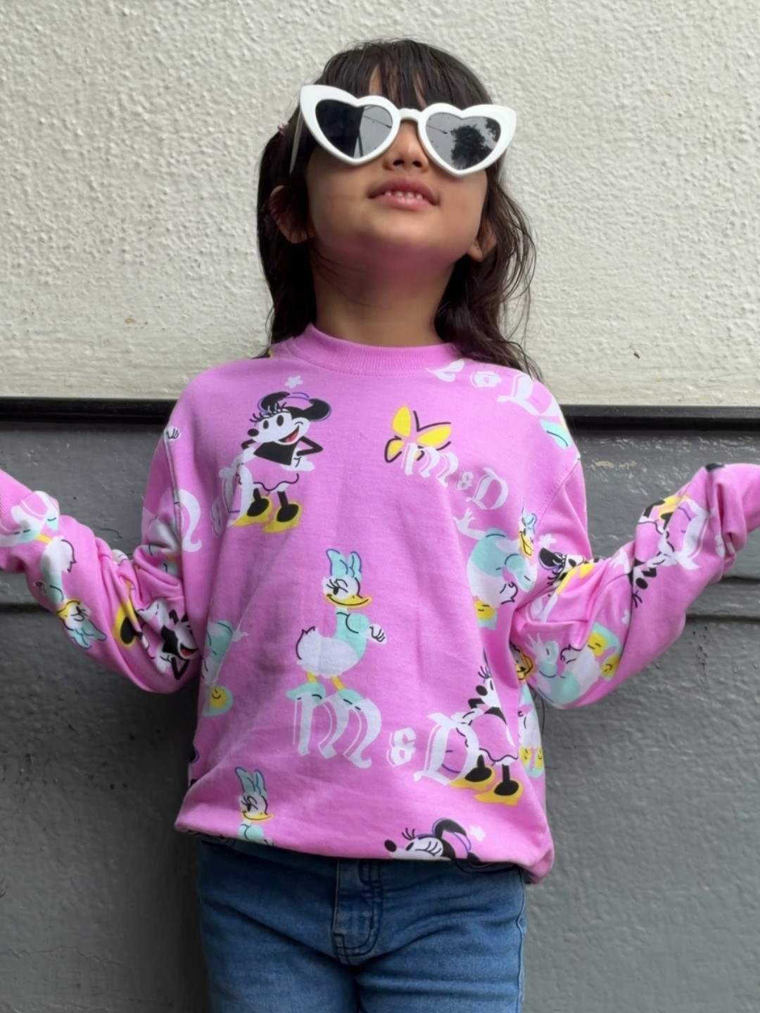 Nap Chief Girls Minnie and Daisy Printed Round Neck Cotton Sweatshirt