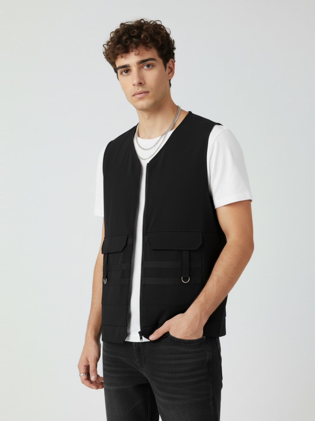 glitchez Collarless Gilet  Jacket