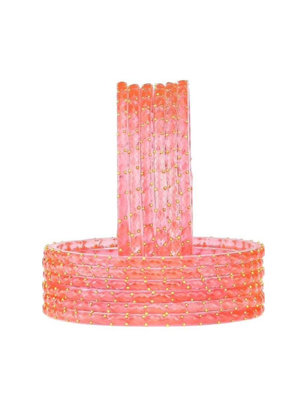 poshing Set Of 12 Rose Glass Artificial Stones & Beads Bangles